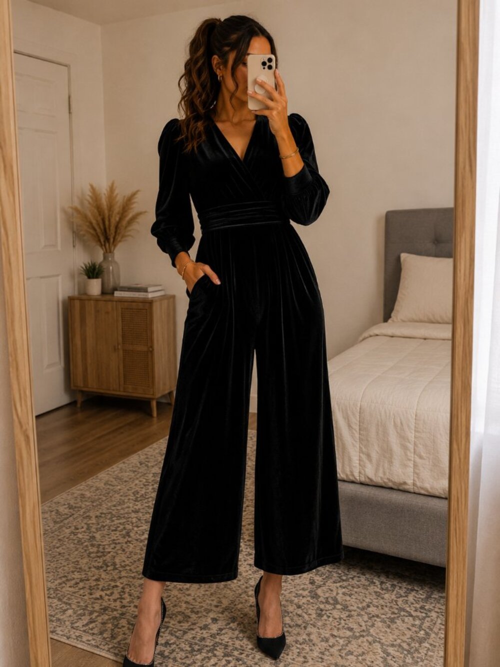 NWT Chapter London Ava Black Velvet Wide Leg Jumpsuit Size 10 Holiday Party